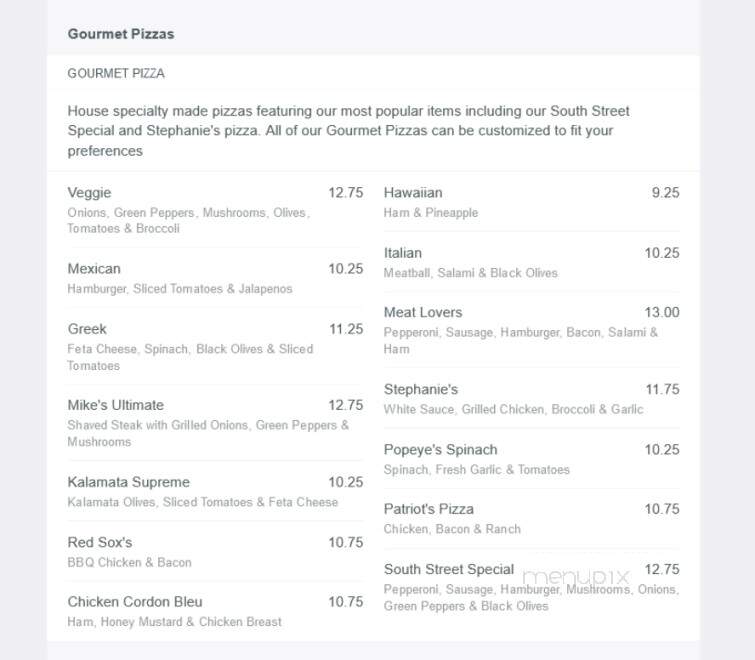 South Street Pizza - Plainville, MA menu_pic