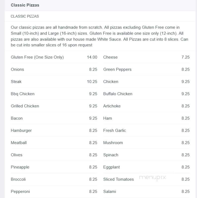 South Street Pizza - Plainville, MA menu_pic