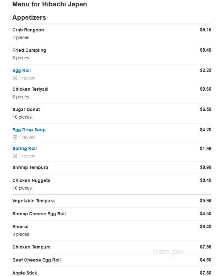 Hibachi Japan - Washington, NC menu_pic
