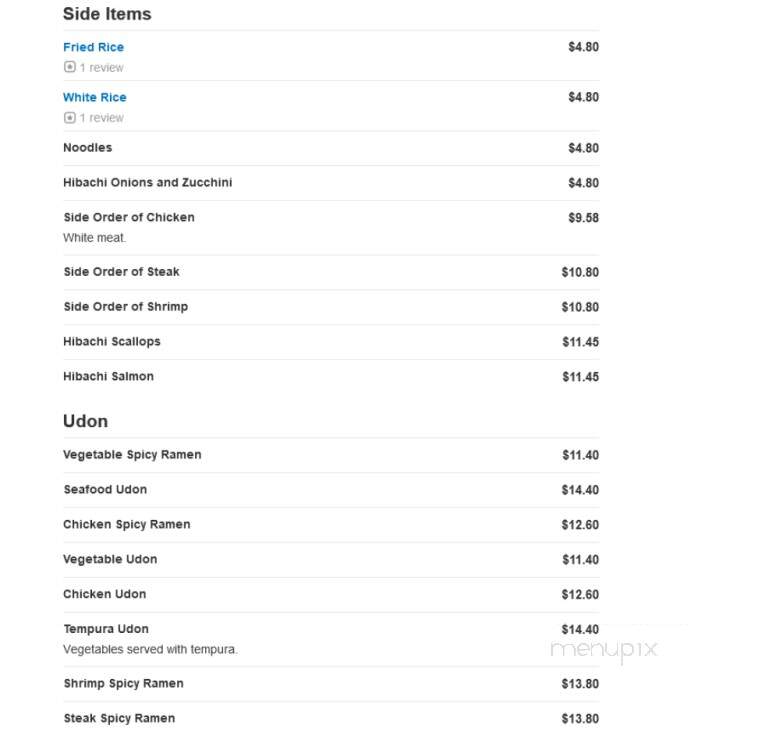 Hibachi Japan - Washington, NC menu_pic