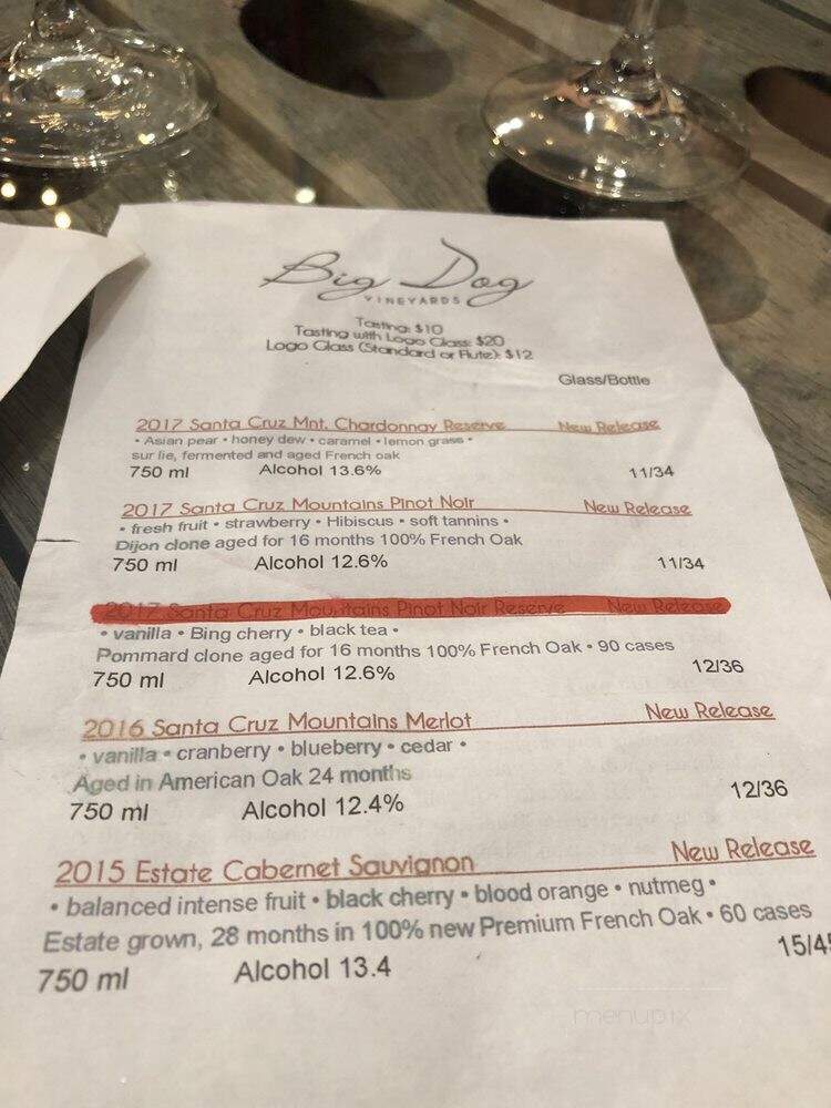 Big Dog Vineyards - Milpitas, CA menu_pic