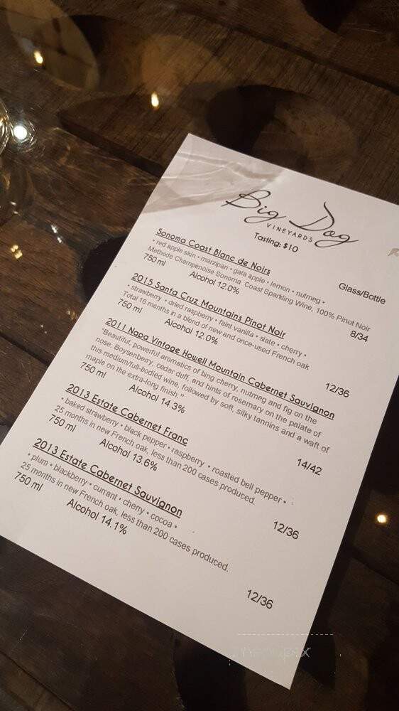 Big Dog Vineyards - Milpitas, CA menu_pic