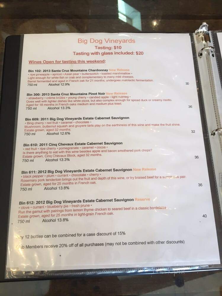 Big Dog Vineyards - Milpitas, CA menu_pic