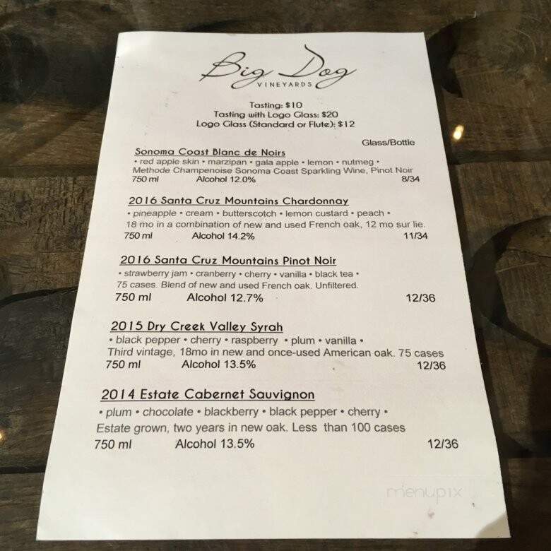 Big Dog Vineyards - Milpitas, CA menu_pic