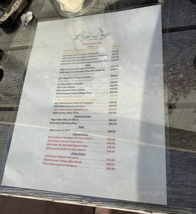 Big Dog Vineyards - Milpitas, CA menu_pic
