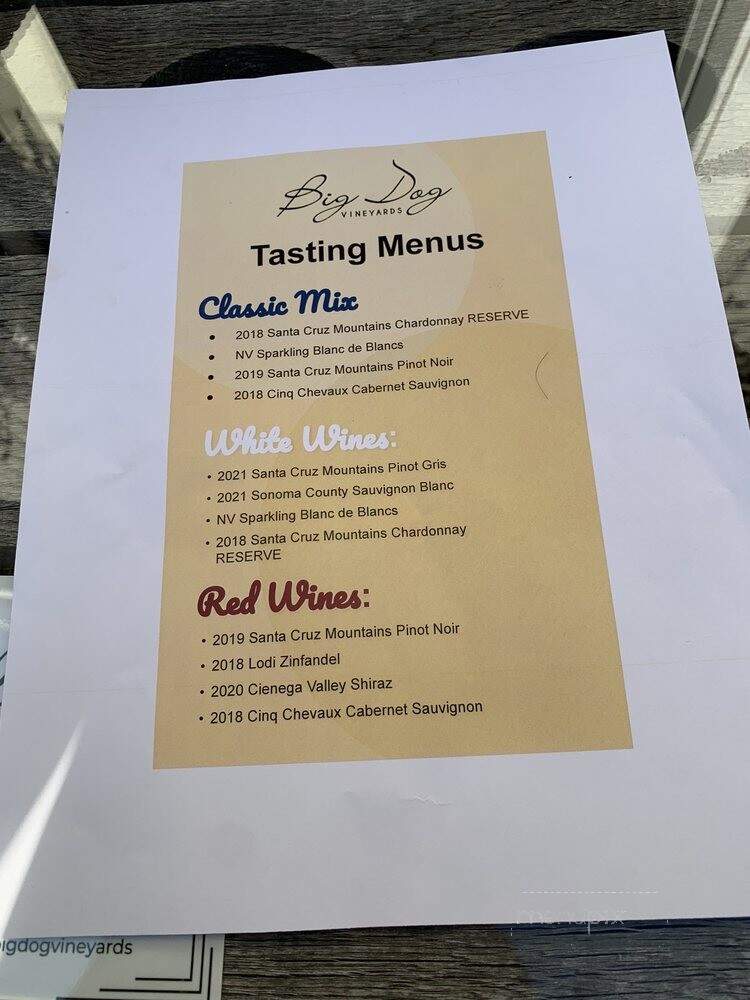 Big Dog Vineyards - Milpitas, CA menu_pic