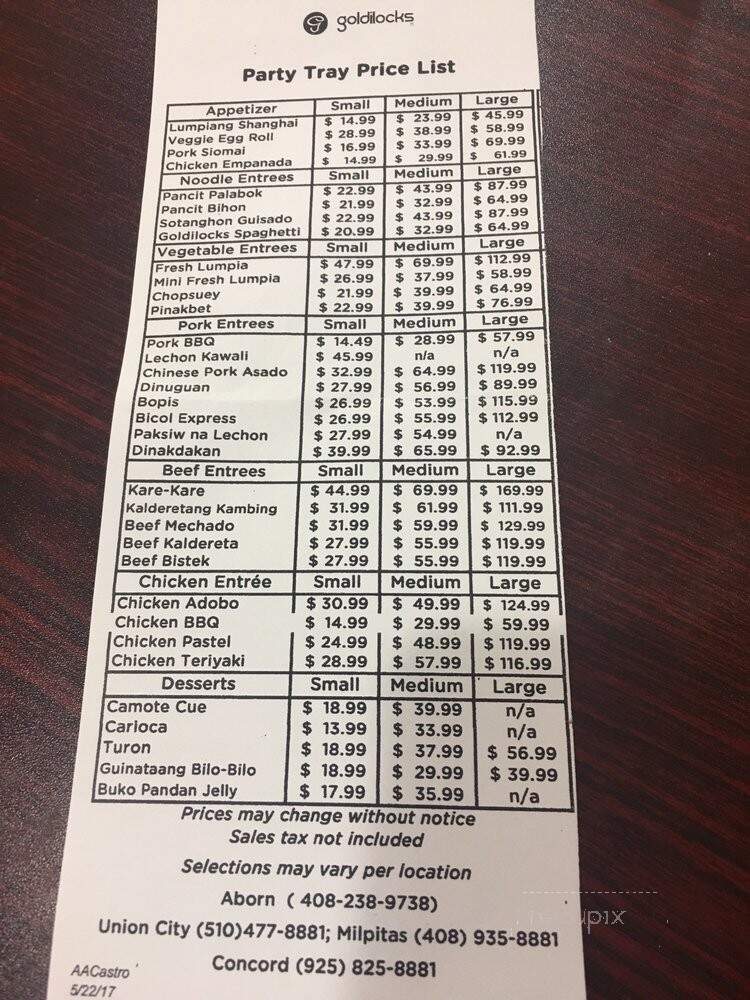 Goldilocks - Concord, CA menu_pic