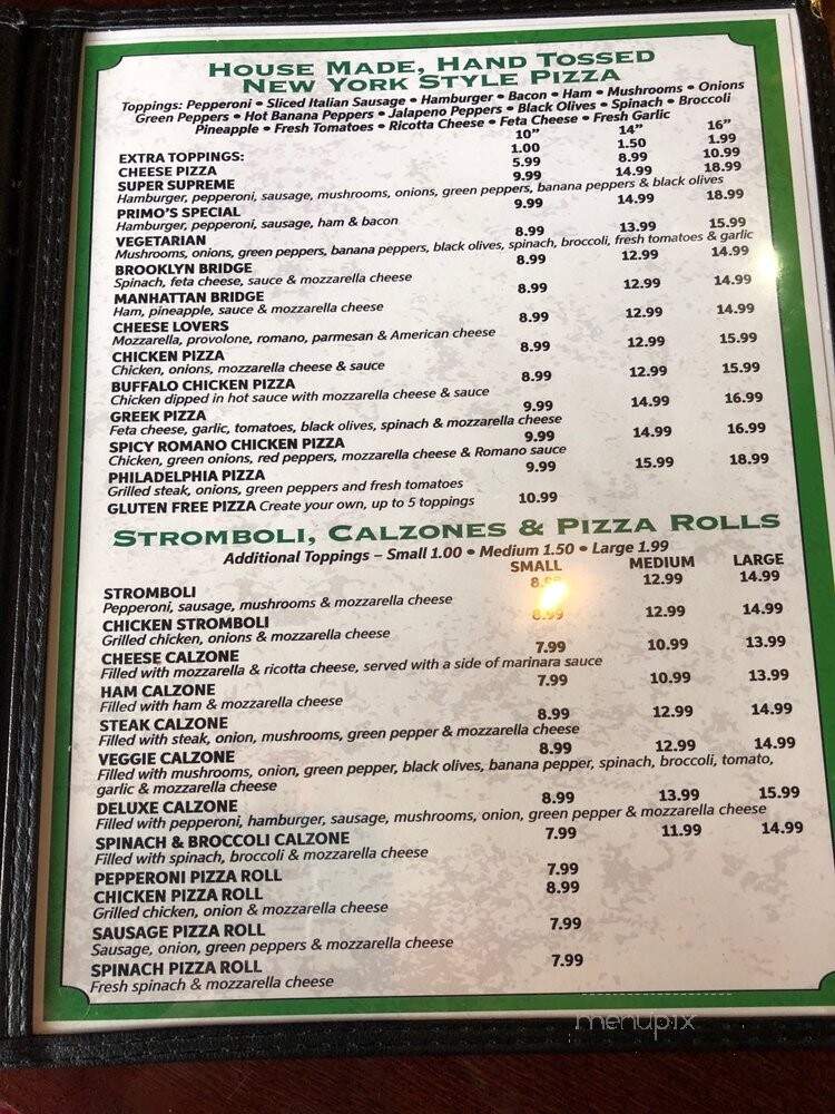 Primo's Italian Ristorante - Unicoi, TN menu_pic