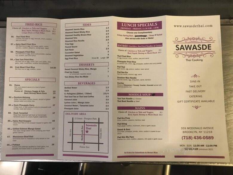 Sawasde Thai Cooking - Brooklyn, NY menu_pic