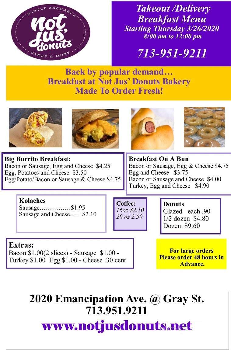 Not Jus' Donuts Bakery - Houston, TX menu_pic