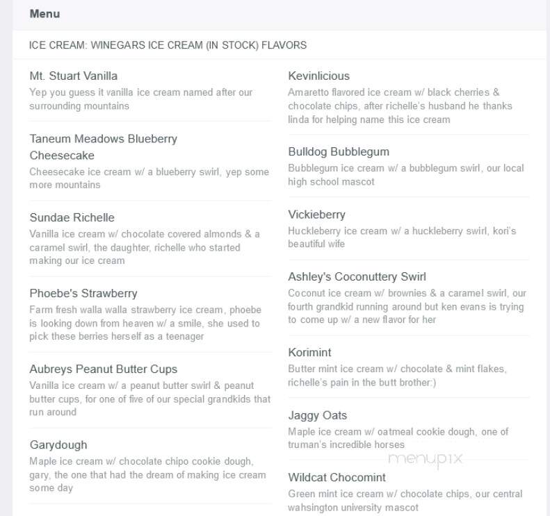 Winegar's Homemade Ice Cream & Coffee - Ellensburg, WA menu_pic