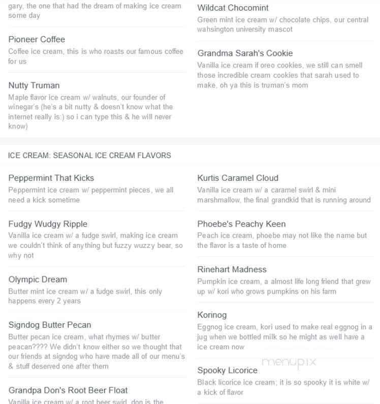 Winegar's Homemade Ice Cream & Coffee - Ellensburg, WA menu_pic