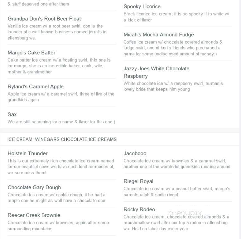Winegar's Homemade Ice Cream & Coffee - Ellensburg, WA menu_pic