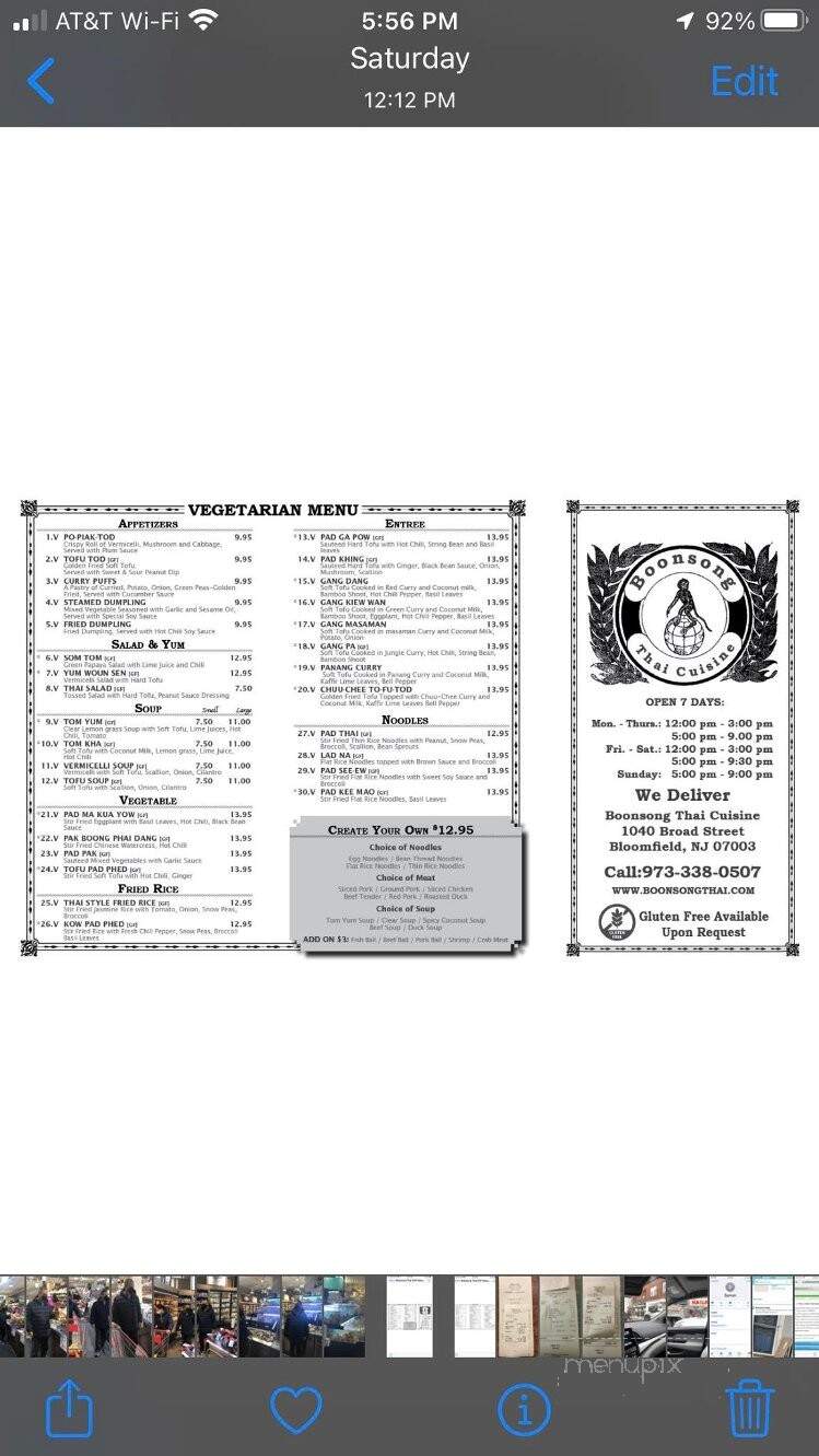 Boonsong Thai Cuisine - Bloomfield, NJ menu_pic