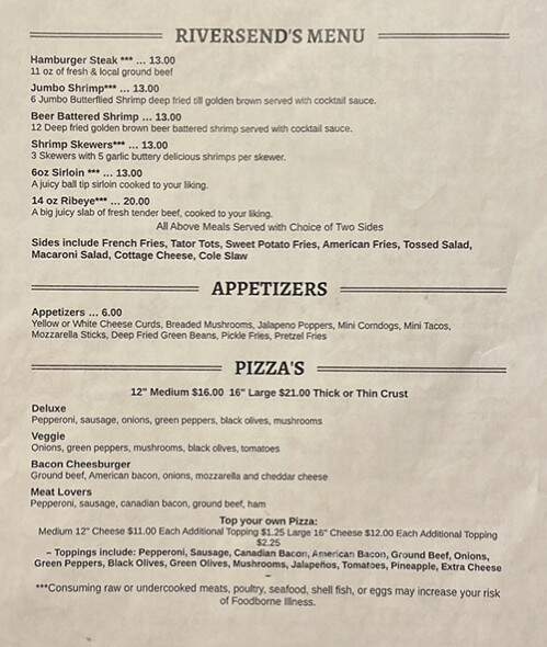 Riversend - Ontario, WI menu_pic