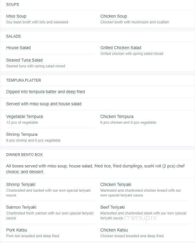 Samurai Japanese Steakhouse & Sushi Bar - Andalusia, AL menu_pic