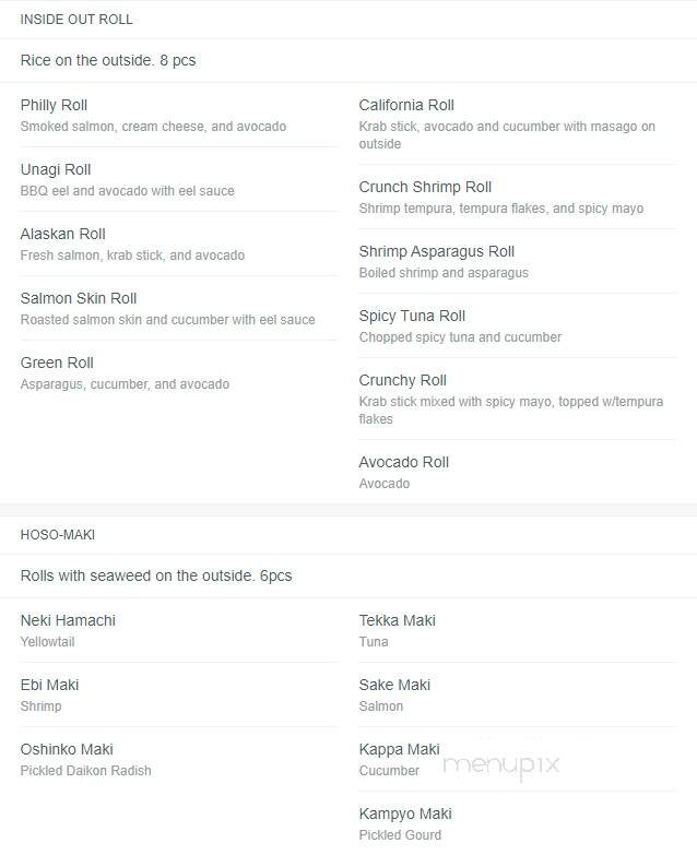 Samurai Japanese Steakhouse & Sushi Bar - Andalusia, AL menu_pic