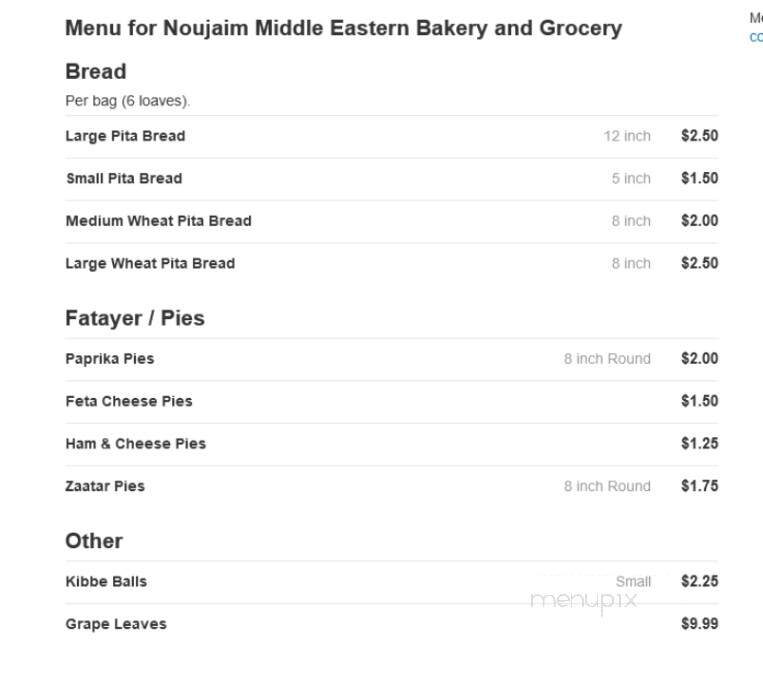 Noujaim Middle Eastern Bakery And Grocery - Waterbury, CT menu_pic
