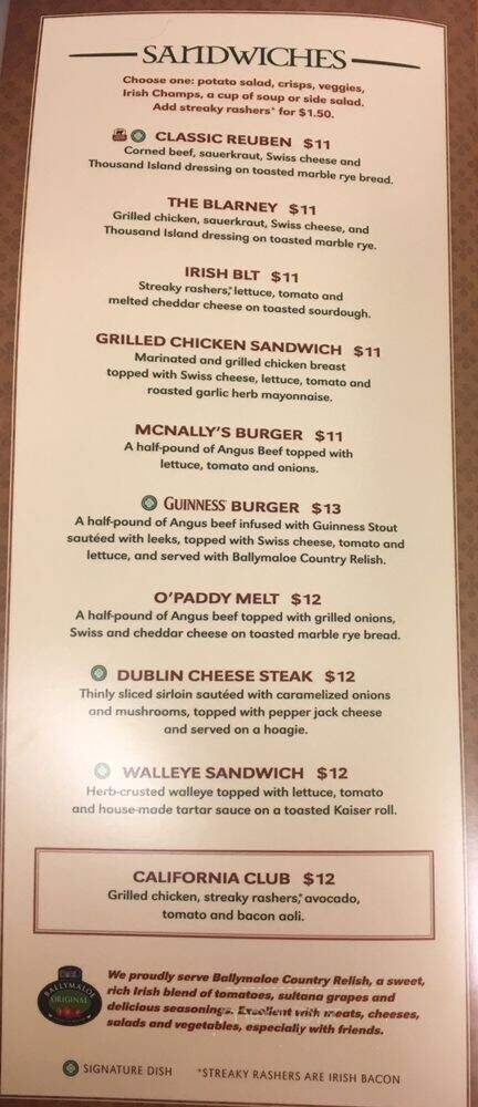 McNally's Irish Pub - Sioux Falls, SD menu_pic