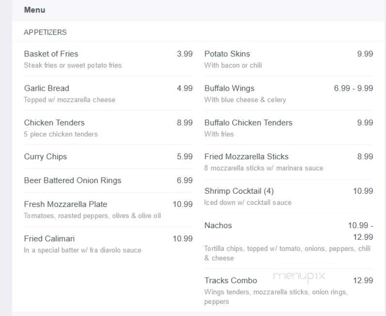 Tracks Bar & Restaurant - Stamford, CT menu_pic