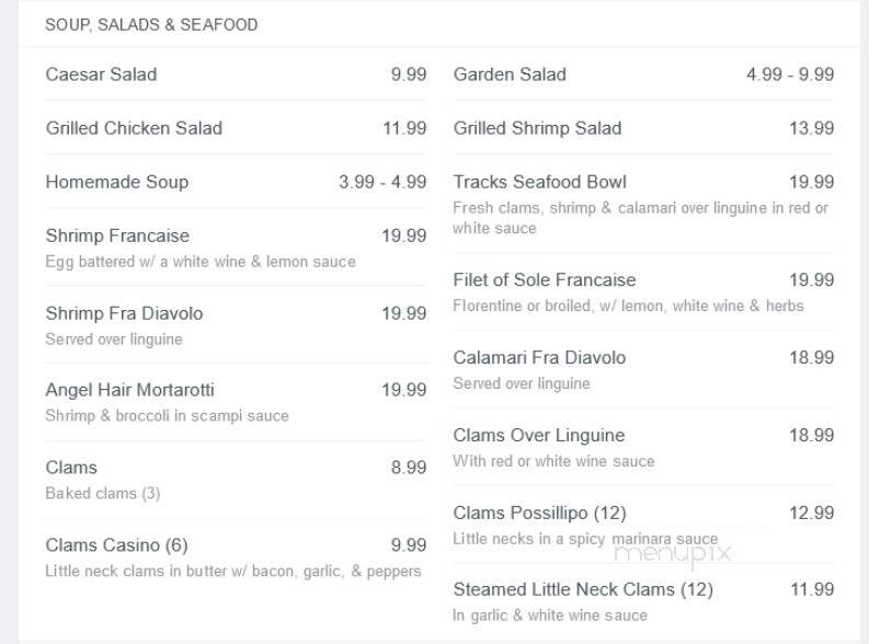 Tracks Bar & Restaurant - Stamford, CT menu_pic
