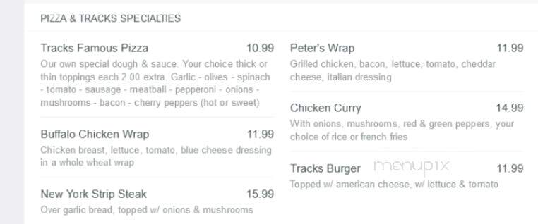 Tracks Bar & Restaurant - Stamford, CT menu_pic