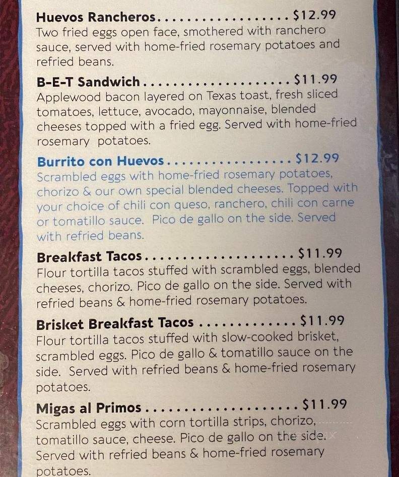Primo's Tex-Mex Grille - Lake Ray Hubbard - Garland, TX menu_pic