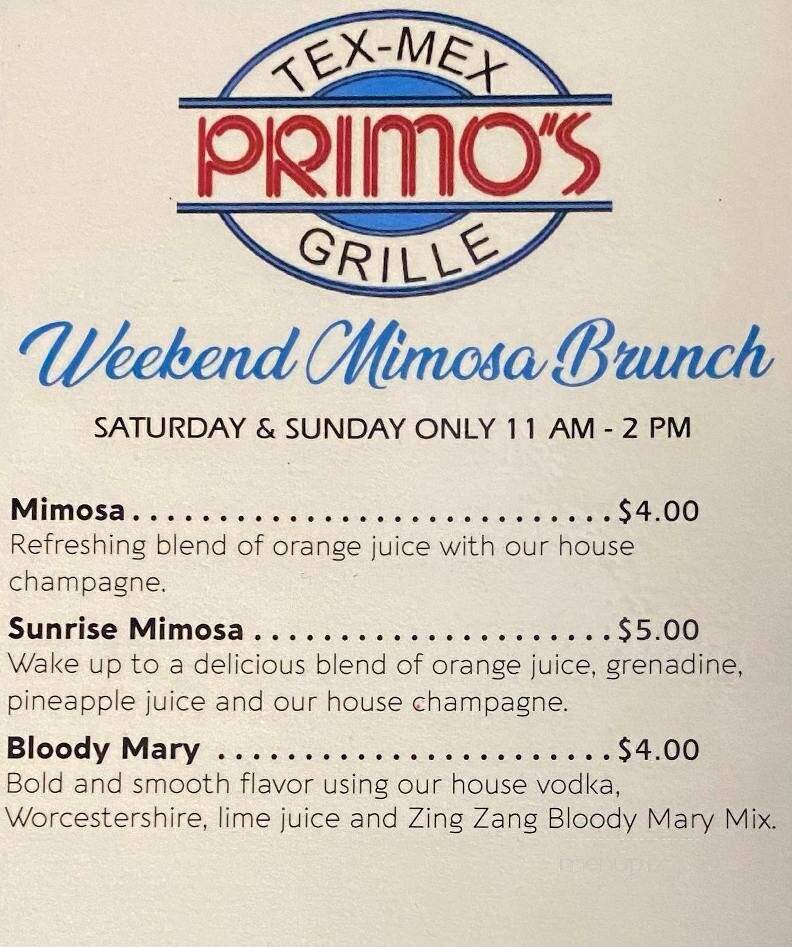 Primo's Tex-Mex Grille - Lake Ray Hubbard - Garland, TX menu_pic