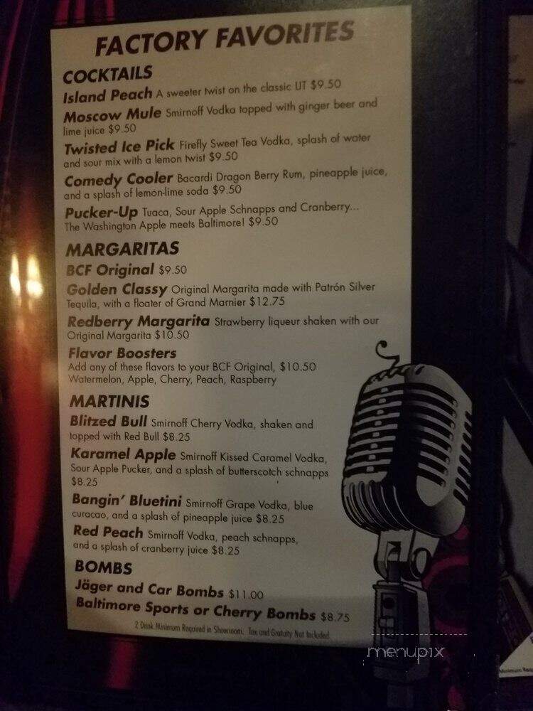 Comedy Factory - Baltimore, MD menu_pic