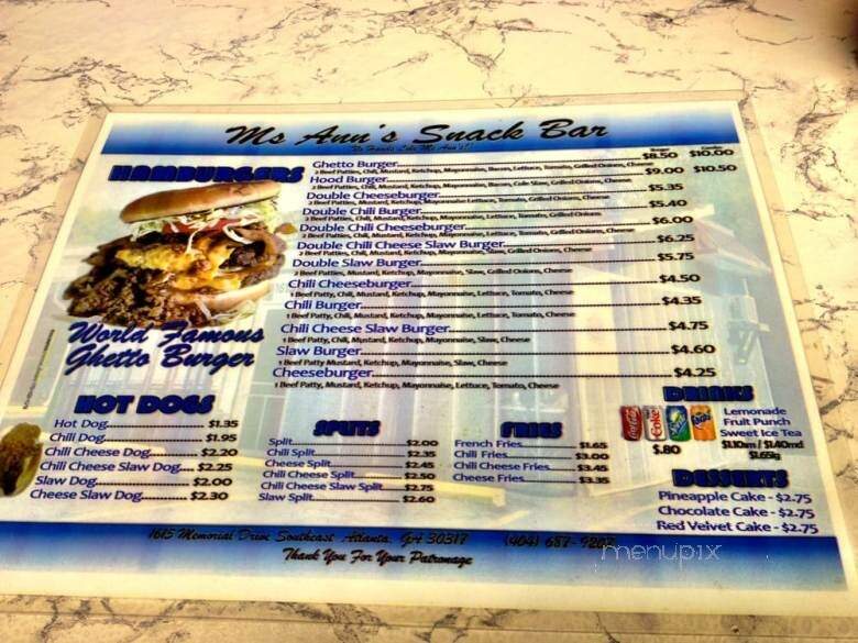 Ann's Snack Bar - Atlanta, GA menu_pic