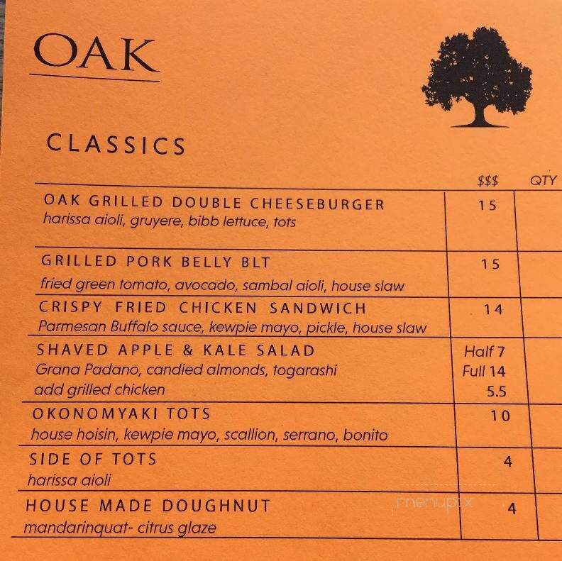 OAK at Fourteenth - Boulder, CO menu_pic