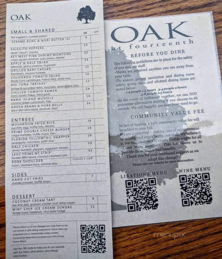 OAK at Fourteenth - Boulder, CO menu_pic
