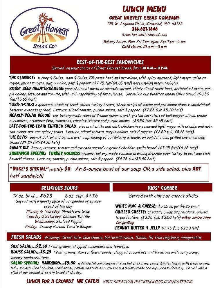 Great Harvest Bread Company Kirkwood - Kirkwood, MO menu_pic