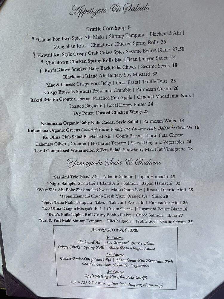 Roy's Restaurant - Kapolei, HI menu_pic