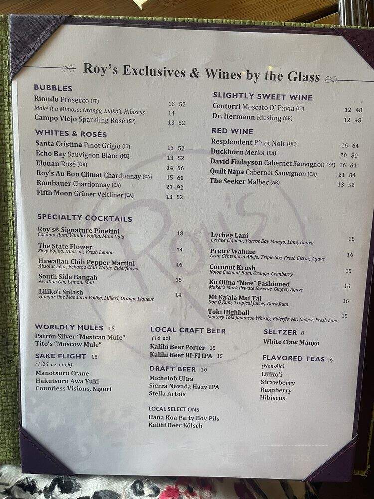 Roy's Restaurant - Kapolei, HI menu_pic