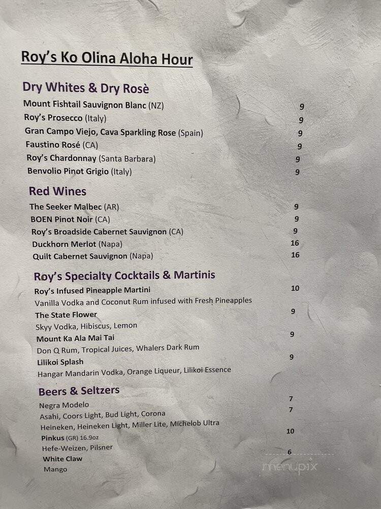 Roy's Restaurant - Kapolei, HI menu_pic