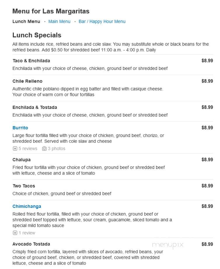 Las Margaritas - Gillette, WY menu_pic