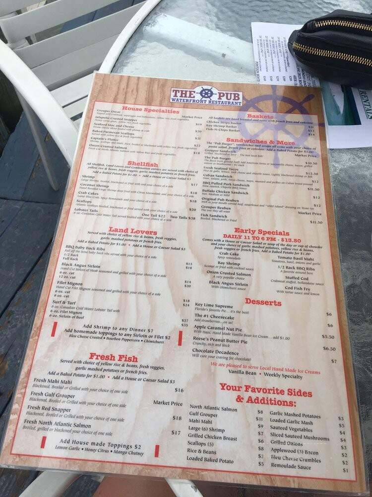 Pub Waterfront Restaurant - Indian Shores, FL menu_pic