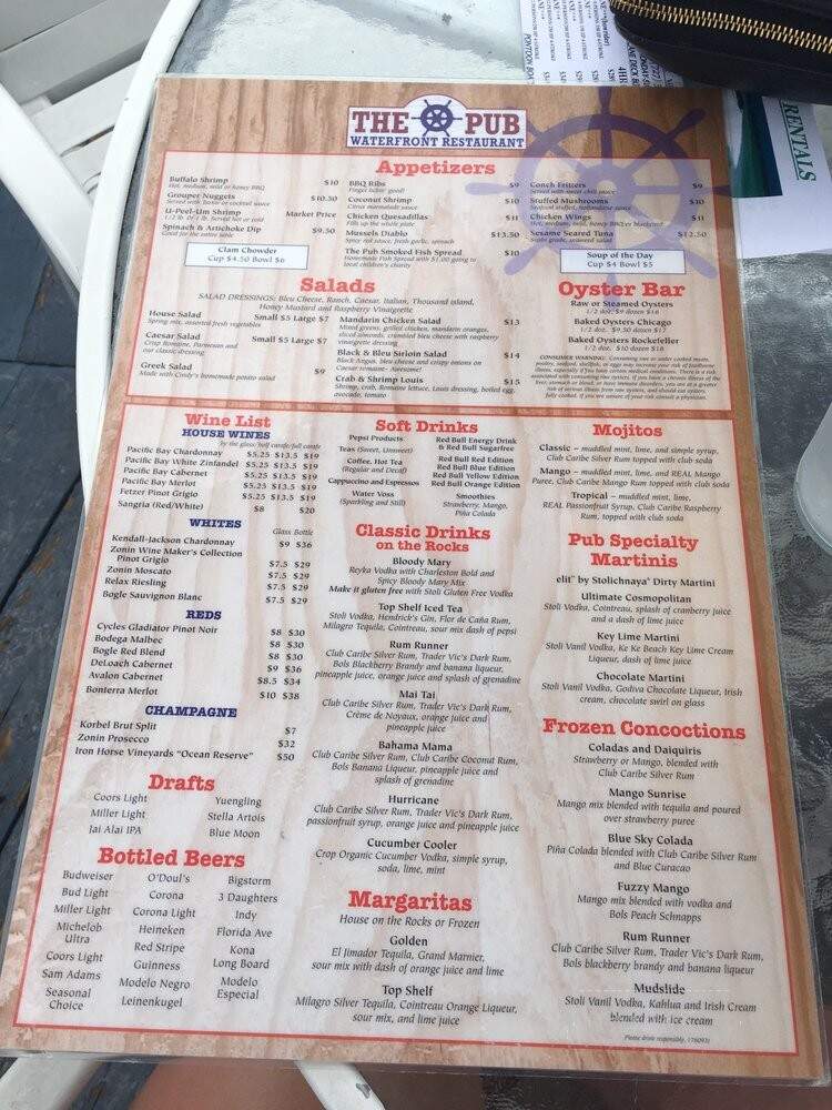 Pub Waterfront Restaurant - Indian Shores, FL menu_pic
