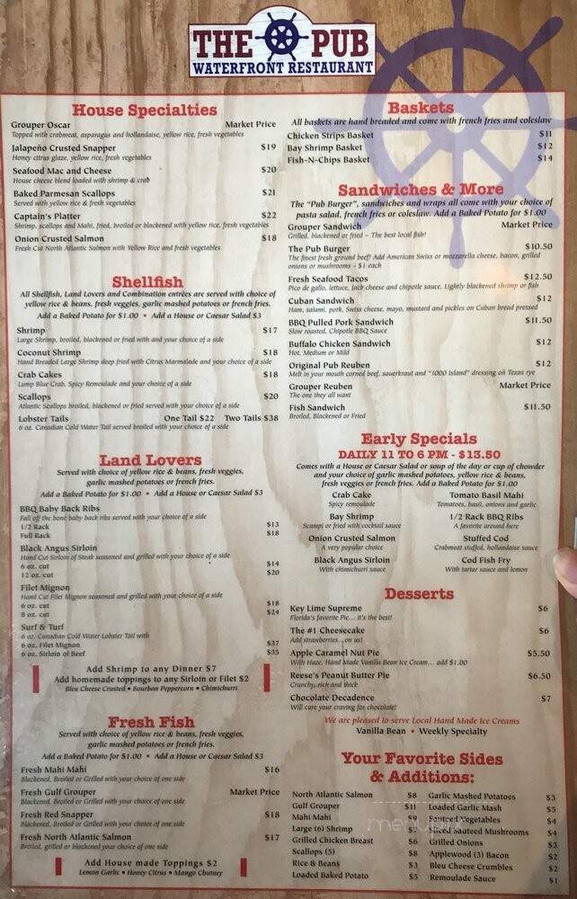 Pub Waterfront Restaurant - Indian Shores, FL menu_pic