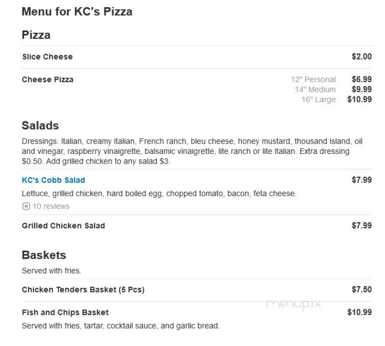 K C's Pizza - Newark, DE menu_pic