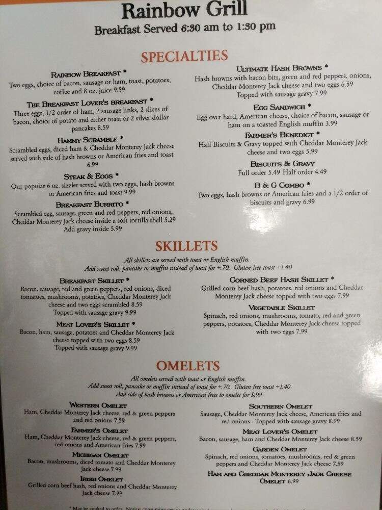 Rainbow Grill - Grandville, MI menu_pic