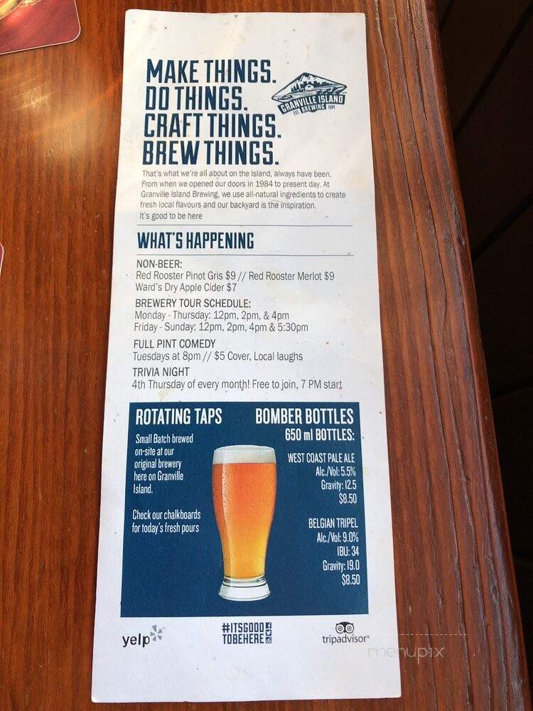 Granville Island Brewing Taproom - Vancouver, BC menu_pic