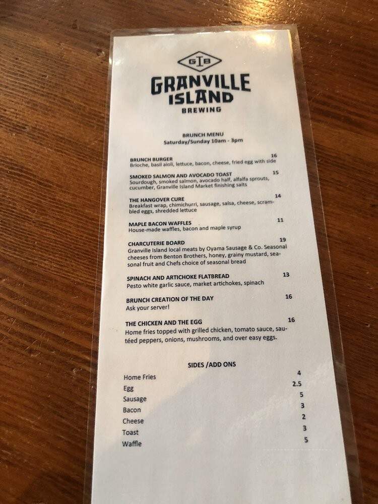 Granville Island Brewing Taproom - Vancouver, BC menu_pic