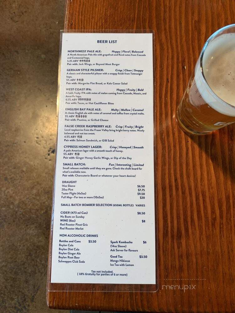 Granville Island Brewing Taproom - Vancouver, BC menu_pic