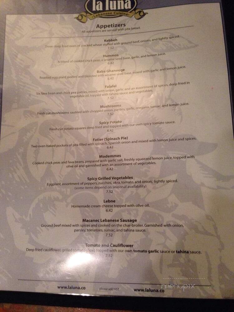 La Luna On The Mountain Restaurant - Hamilton, ON menu_pic
