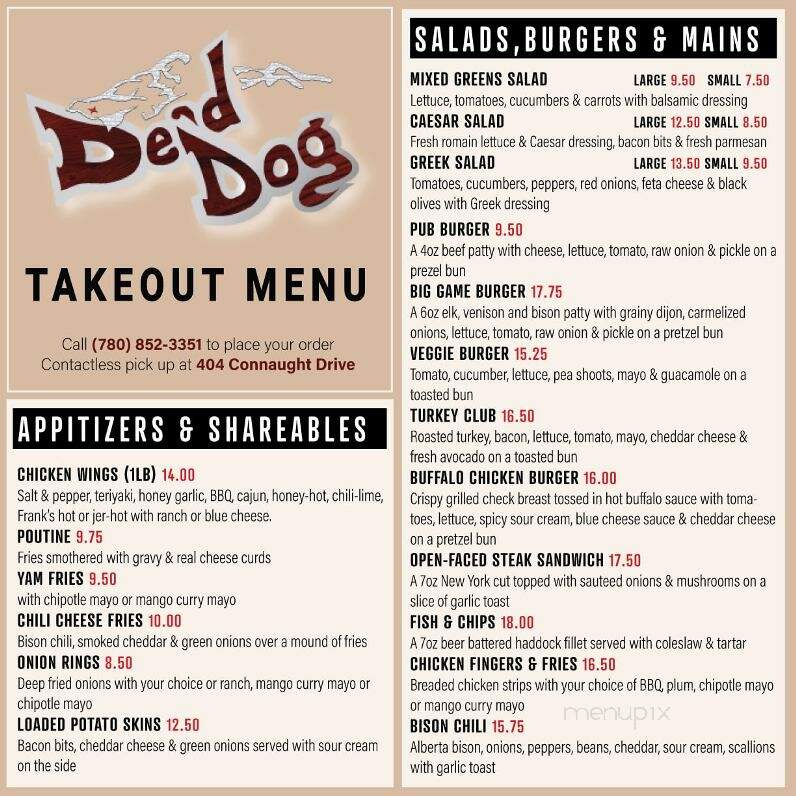 De'd Dog bargrill - Jasper, AB menu_pic