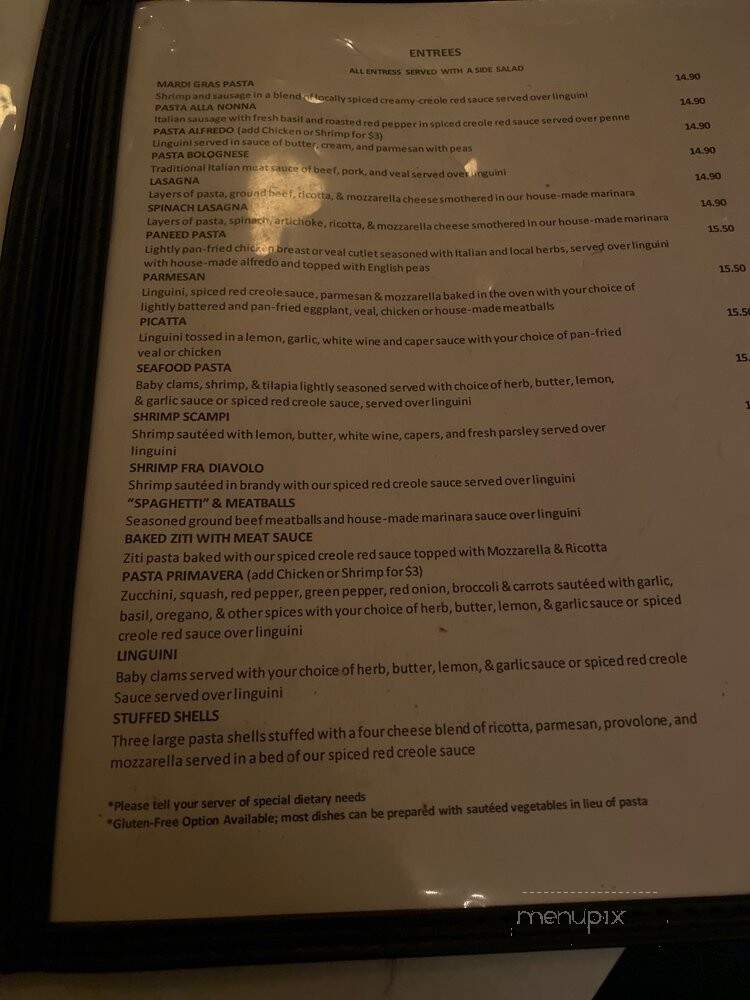 Mona Lisa Restaurant - New Orleans, LA menu_pic
