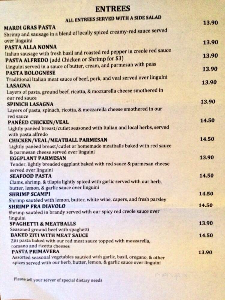 Mona Lisa Restaurant - New Orleans, LA menu_pic