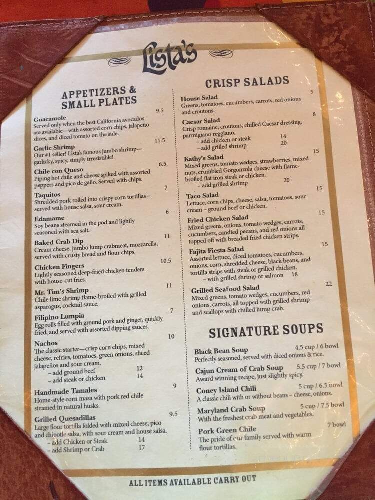 Lista's Grill - Pasadena, MD menu_pic